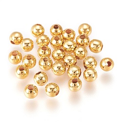 Brass Beads, Long-Lasting Plated, Round, Golden, 3x2.5mm, Hole: 1.2mm(KK-E759-3mm-08G)