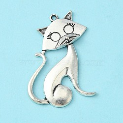 Tibetan Style Alloy Kitten Pendants, Cat Shape, Cadmium Free & Nickel Free & Lead Free, Antique Silver, 46x30x5mm, Hole: 2mm(X-TIBEP-22758-AS-NR)