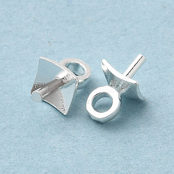 Brass Eye Pin Peg Bails, For Half Drilled Beads, Cadmium Free & Lead Free, Square, 925 Sterling Silver Plated, 7x4x4mm, Hole: 2mm, Pin: 0.8mm(KK-H442-28S)