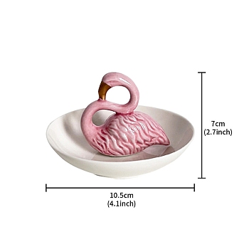 Animal Porcelain Jewelry Plate, Storage Tray for Rings, Necklaces, Earring, Flamingo Shape, 105x70mm