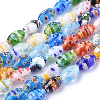 Oval Handmade Millefiori Glass Beads Strands, Mixed Color, 12x8mm, Hole: 1.5mm, about 32pcs/strand, 14.9 inch