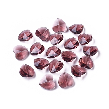 Transparent Glass Beads, Faceted, Heart, Brown, 14x14x8~9mm, Hole: 1~1.2mm