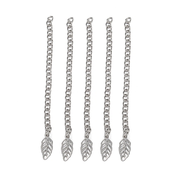 304 Stainless Steel Chain Extender, with Leaf Pendants, Stainless Steel Color, 60mm