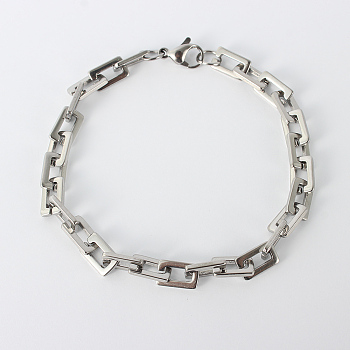 Rectangle 201 Stainless Steel Chain Bracelets, with Lobster Claw Clasps, Stainless Steel Color, 8-1/2 inch(215mm)