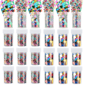 Nbeads PVC Nail Art Glitter Sequins, DIY Sparkly Paillette Tips Nail, Nail Art Decoration Accessories, Mixed Alphabet & Number & Bear, Mixed Color, 6~7x6~8x0.1mm, 24bottles/set