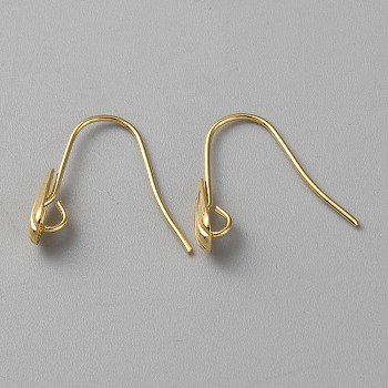 Brass Earring Hooks, Ear Wire with Loops, Shell Shape, Real 18K Gold Plated, 20 Gauge, 16.5x17x5mm, Hole: 2mm, Pin: 0.8mm