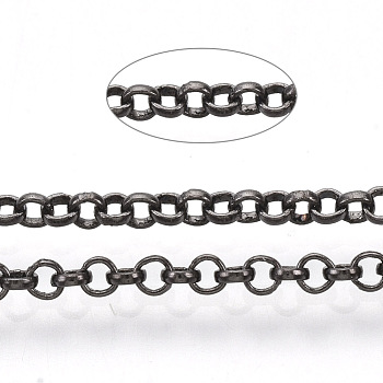 Soldered Brass Coated Iron Rolo Chains, Belcher Chain, with Spool, Gunmetal, 2x0.5mm, about 328.08 Feet(100m)/roll