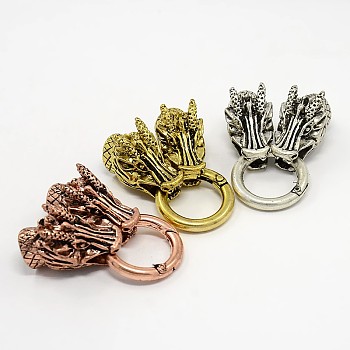Dragon Head Alloy Spring Gate Rings, O Rings with Two Cord End Caps, Mixed Color, Mixed Color, 67x25x21mm, Hole: 8.5~9.5mm, Ring: 17mm Inner Diameter