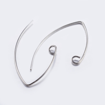 Brass Earring Hooks, Ear Wire, with Horizontal Loop, Platinum, 29x15mm, Hole: 2mm, Pin: 0.6mm, Pin: 0.6mm