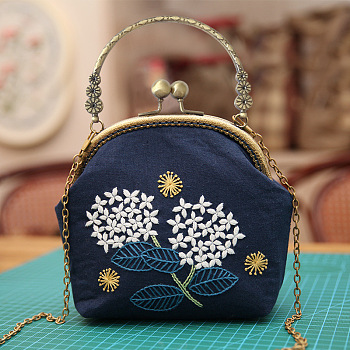 DIY Kiss Lock Coin Purse Embroidery Kit, Including Embroidered Fabric, Embroidery Needles & Thread, Metal Purse Handle, Dandelion Pattern, Prussian Blue, 210x165x40mm