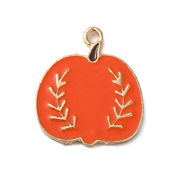 Thanksgiving Day Golden Tone Alloy Enamel Pendants, Pumpkin, 22.5x20x1.5mm, Hole: 2mm