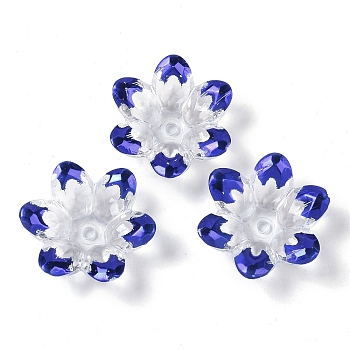 Plating Acrylic Bead Caps, Faceted, Flower, Dark Blue, 24x22x7mm, Hole: 2mm