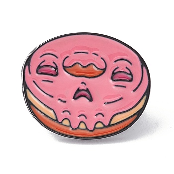 Flat Round Cake Enamel Pin, Food Shape Alloy Brooch for Backpack Clothes, Electrophoresis Black, Hot Pink, 22.5x27x1.5mm