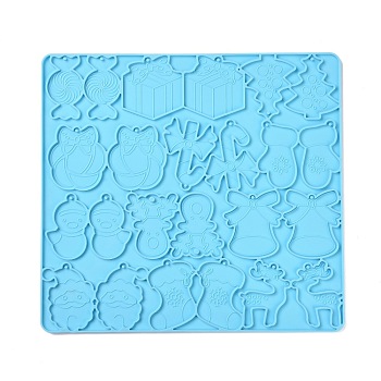 Christmas Theme Pendant Silicone Molds, Resin Casting Molds, for UV Resin, Epoxy Resin Jewelry Making, Mixed Shapes, Deep Sky Blue, 242x260x4mm, Hole: 2mm and 4mm