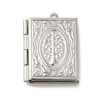 304 Stainless Steel Locket Pendants, Photo Frame Charms for Necklaces, Rectangle with Tree Charm, Stainless Steel Color, Rectangle, 26x19x4.5mm, Hole: 1.8mm, Inner Diameter: 15x10mm