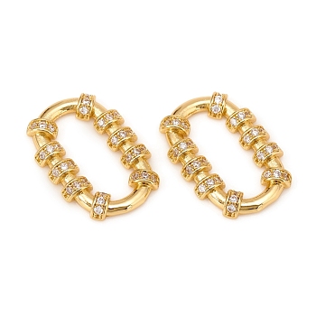 Brass Micro Pave Cubic Zirconia Linking Rings, Oval, Clear, Golden, 19x13.5x2mm, Inner Diameter: 15x7mm