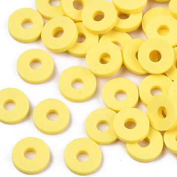 Handmade Polymer Clay Beads, for DIY Jewelry Crafts Supplies, Disc/Flat Round, Heishi Beads, Yellow, 6x1mm, Hole: 2mm, about 1034pcs/44g