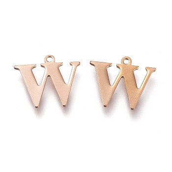 Vacuum Plating  304 Stainless Steel Charms, Laser Cut, Alphabet, Rose Gold, Letter.W, 12x14x0.8mm, Hole: 1mm