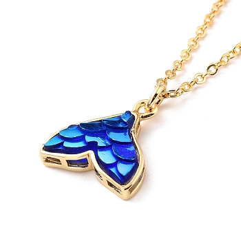 Mermaid Fishtail Resin Pendant Necklace, Daity Animal Brass Necklace for Girl Women, Golden, Blue, Pendant: 16x16.5x4.5mm, 17.72 inch(45cm), 17.72 inch(45cm)