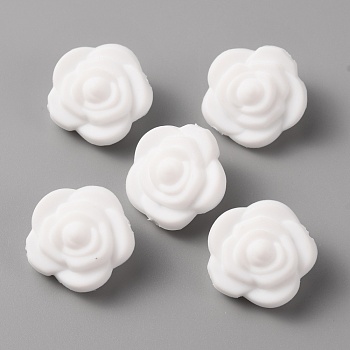 Food Grade Eco-Friendly Silicone Beads, Double-sided Rose, Snow, 20.5x12.5mm, Hole: 2mm