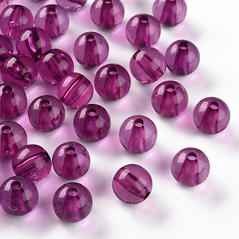 Transparent Acrylic Beads, Round, Magenta, 10x9mm, Hole: 2mm, about 940pcs/500g