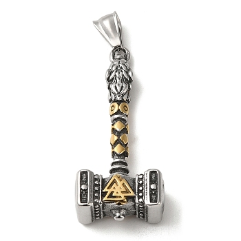 Viking 304 Stainless Steel Pendants, Thor's Hammer with Valknut Charm, Antique Silver & Golden, 48.5x21.5x10.5mm, Hole: 8x3.5mm