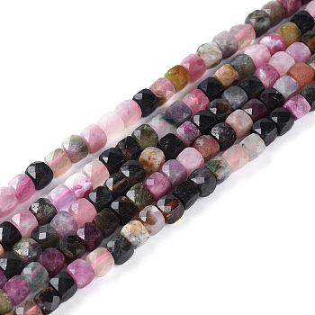 Natural Tourmaline Beads Strands, Faceted, Cube, 3.5~4x3.5~4x3.5~4mm, Hole: 0.6mm, about 92~104pcs/strand, 15.35 inch~15.55 inch(39~39.5cm)