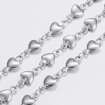 3.28 Feet 304 Stainless Steel Chains, Heart Link Chains, Soldered, Stainless Steel Color, 10x5x2mm