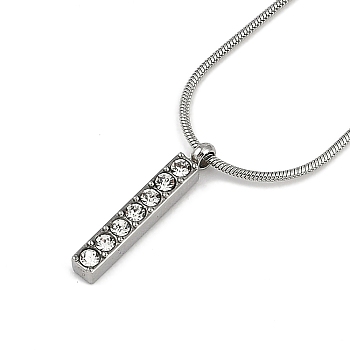 304 Stainless Steel Crystal Rhinestone Rectangle Pendant Round Snake Chain Necklaces for Women, Stainless Steel Color, 17.72 inch(45cm)