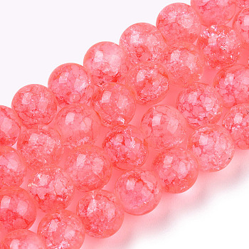 Baking Painted Crackle Glass Bead Strands, Round, Light Coral, 8mm, Hole: 1.3~1.6mm, about 100pcs/strand, 31.4 inch