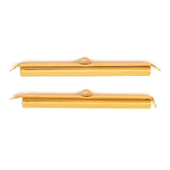 Iron Slide On End Clasp Tubes, Slider End Caps, Cadmium Free & Lead Free, Golden, 5.5x40x4mm, Hole: 1mm, 3.2mm inner diameter