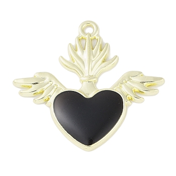 Rack Plating Alloy Enamel Pendants, Cadmium Free & Nickel Free & Lead Free, Sacred Heart with Wing Charm, Golden, 27.5x30x2mm, Hole: 1.5mm
