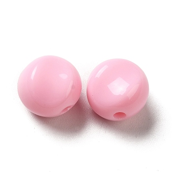 Opaque Acrylic Beads, Flat Round, Pink, 9.5~10x12mm, Hole: 1.8mm, about 1110pcs/500g