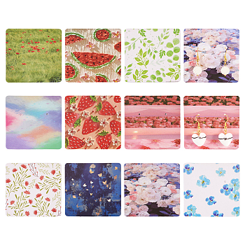 Pandahall 100 Sheets 10 Styles Paper Earring Display Cards, Flower Fruit Print Jewelry Display Cards for Earrings Storage, Square, 5.9x5.9x0.04cm, Hole: 1.6mm, 10 sheets/style