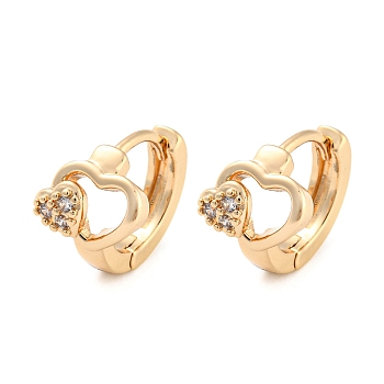 Rack Plating Brass with Cubic Zirconia Hoop Earrings for Women, Heart, Light Gold, 12x9mm