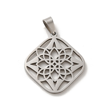 304 Stainless Steel Pendants, Laser Cut, Hollow Flower Charm, Stainless Steel Color, 24x21.5x1mm, Hole: 6x3mm