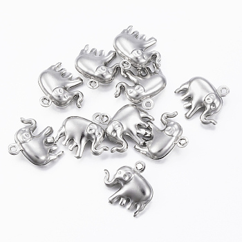 304 Stainless Steel Charms, Hollow Elephant, Stainless Steel Color, 14x15x5mm, Hole: 1.2mm