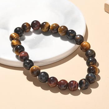 Natural Tiger Eye Bead Stretch Bracelets, Round, 2-1/8 inch~2-3/8 inch(5.5~6cm), Bead: 8mm