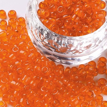 Glass Seed Beads, Transparent, Round, Orange, 6/0, 4mm, Hole: 1.5mm, about 4500 beads/pound