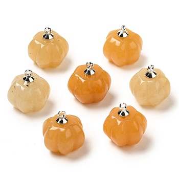 Natural Topaz Jade Pumpkin Charms with Platinum Tone Brass Bails, 14x14mm, Hole: 1.6mm