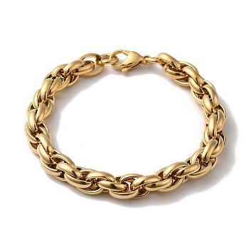 PVD Vacuum Plating 201 Stainless Steel Rope Chain Bracelets for Women Men, Real 18K Gold Plated, 7-7/8 inch(20cm)