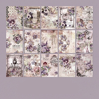 30 Sheets 5 Styles Vintage Flower Scrapbook Paper Pads, for DIY Album Scrapbook, Background Paper, Diary Decoration, Thistle, 105x145x5mm, 6 sheets/style