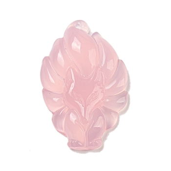 Dyed Natural Agate Carved Pendants, Nine-Tailed Fox Charms, Pearl Pink, 31.5x20x8mm, Hole: 1.2mm