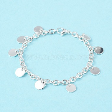 304 Stainless Steel Flat Round Charm Bracelets with Cable Chains for Women(BJEW-G669-25S)-2