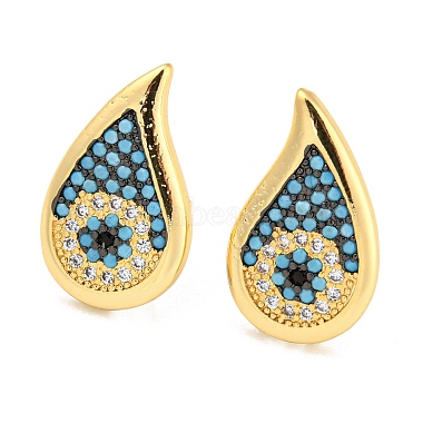 Deep Sky Blue Teardrop Brass+Cubic Zirconia Stud Earrings