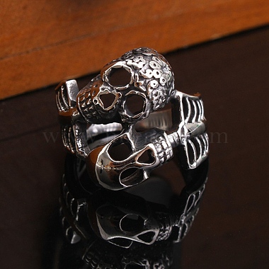 Steam Punk Style 316L Surgical Stainless Steel Skull Finger Rings(SKUL-PW0005-07F)-3