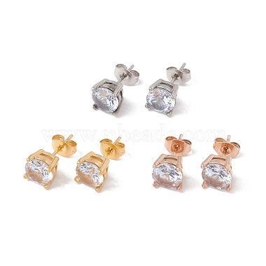 6 Pairs Cubic Zirconia Flat Round Stud Earrings(EJEW-G291-04D-M)-2