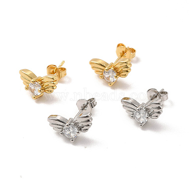 Clear Butterfly Brass+Cubic Zirconia Stud Earrings