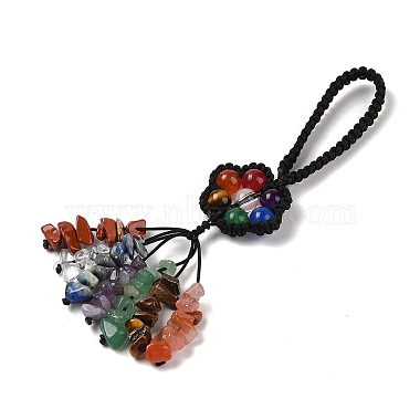 Flower Dyed Natural Gemstone Braided Thread Pendant Decorations(HJEW-K046-04A)-3