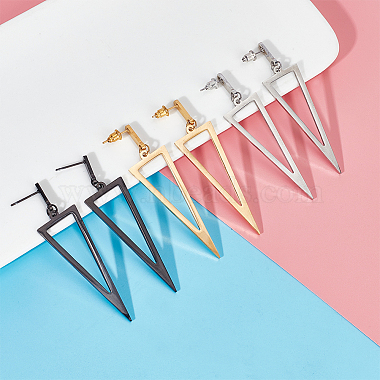 3 Pairs 3 Colors Alloy Hollow Out Triangle Dangle Stud Earrings for Women(EJEW-AN0003-03)-7